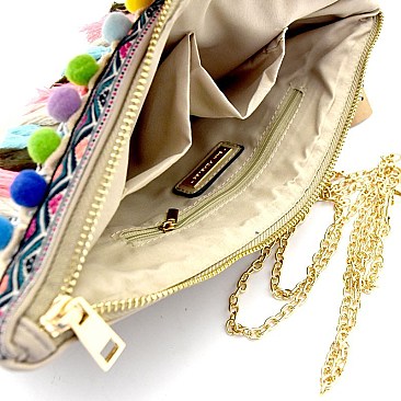 PPC5600-LP Colorful Puff Ball Thread Tassel Accent Clutch