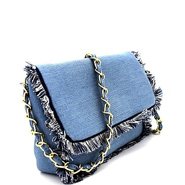 PPC5645-LP Frayed Denim Flap Cross Body