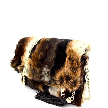 PPC5722-LP Multi Color Faux Fur 2 Way Fold-Over Clutch Cross Body