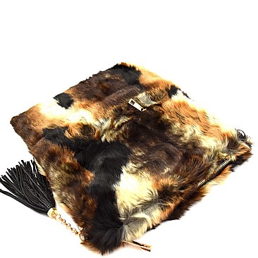 PPC5722-LP Multi Color Faux Fur 2 Way Fold-Over Clutch Cross Body