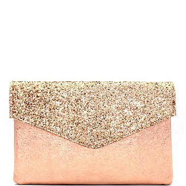 PPC5728-LP Glittery Flap Metallic Envelope Clutch