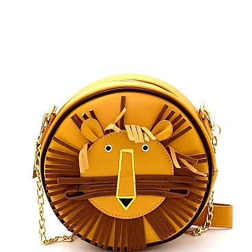 PPC5741 -LP Lion-Figure Novelty Fringed Round Cross Body