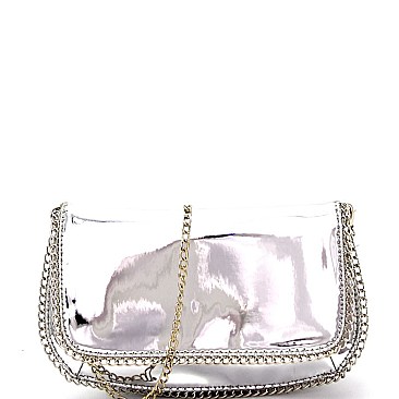 PPC5790-LP Chain Accent Metallic Flap Clutch