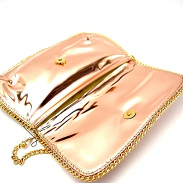 PPC5790-LP Chain Accent Metallic Flap Clutch