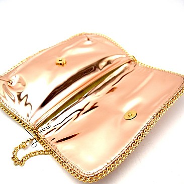 PPC5790-LP Chain Accent Metallic Flap Clutch