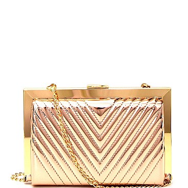 PPC5795-LP Chevron Quilted Metallic Frame Hard Clutch > Evening Bags ...