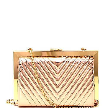 PPC5795-LP Chevron Quilted Metallic Frame Hard Clutch