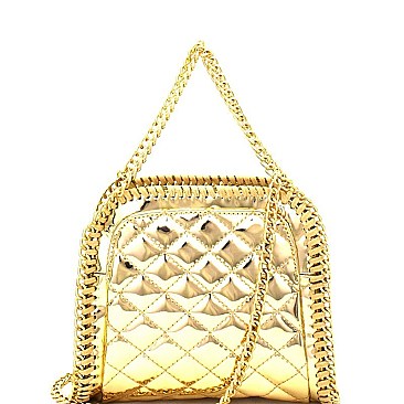 PPC5829-LP Chain Accent Quilted Metallic Shoulder Bag