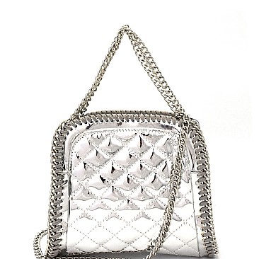 PPC5829-LP Chain Accent Quilted Metallic Shoulder Bag