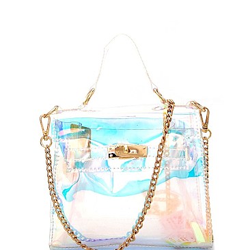 PPC5830-LP Unique Hologram Clear Turn-Lock Satchel Shoulder Bag