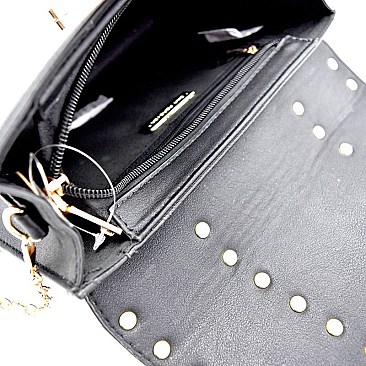 PPC5896-LP Studded Cut-Out Wooden Panel Shoulder Bag