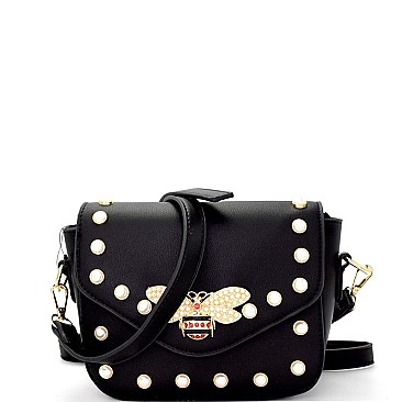 Rhinestone Bee Charm Pearl Embellished Shoulder Bag  MH-PPC6020