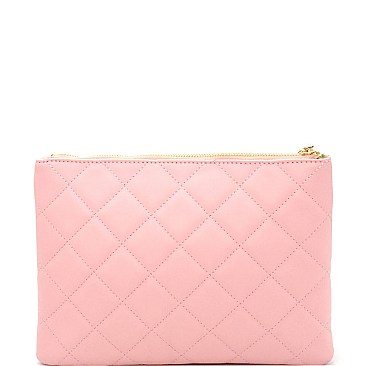 PPC6079-LP Pearl Embellished Tassel Accent Quilted Clutch