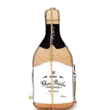PPC6176-LP Champagne Bottle Theme Glittery Novelty Cross Body