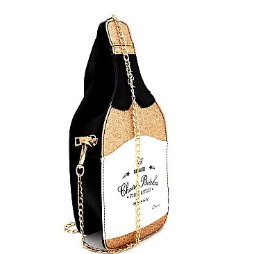 PPC6176-LP Champagne Bottle Theme Glittery Novelty Cross Body