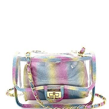 Multi-Color Glittery Detail Clear 2 in 1 Shoulder Bag  MH-PPC6255