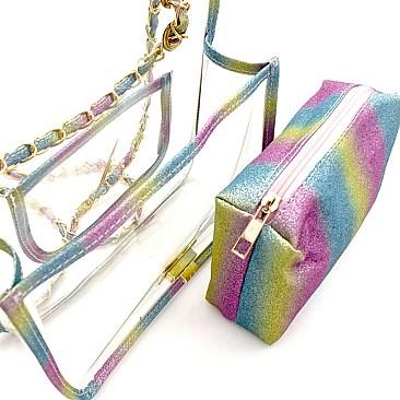 Multi-Color Glittery Detail Clear 2 in 1 Shoulder Bag  MH-PPC6255