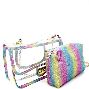 Multi-Color Glittery Detail Clear 2 in 1 Shoulder Bag  MH-PPC6255