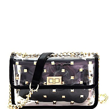 Fashionable Studded Transparent Clear 2 in 1 Shoulder Bag MH-PPC6351