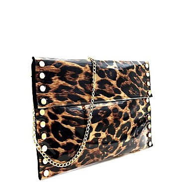 Transparent Clear Layered Leopard Print Studded Clutch MH-PPC6459