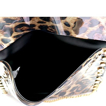 Transparent Clear Layered Leopard Print Studded Clutch MH-PPC6459