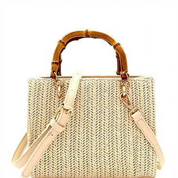 Woven Straw Bamboo Handle Boxy Shoulder Bag MH-PPC6466