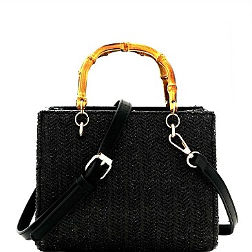 Woven Straw Bamboo Handle Boxy Shoulder Bag MH-PPC6466