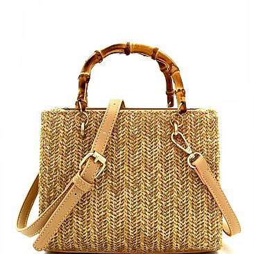 Woven Straw Bamboo Handle Boxy Shoulder Bag MH-PPC6466