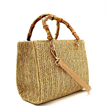 Woven Straw Bamboo Handle Boxy Shoulder Bag MH-PPC6466