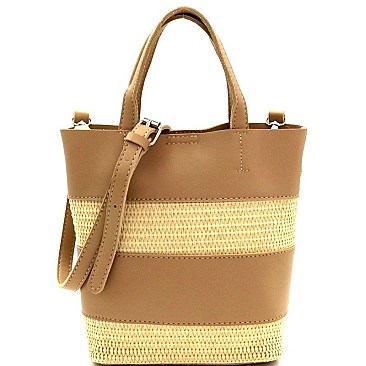 Woven Straw Mixed-Material 2 in 1 Bucket Shoulder Bag