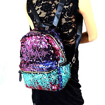 PPC6518-LP Multi-colored Sequin Accent Flashy Fashion Backpack