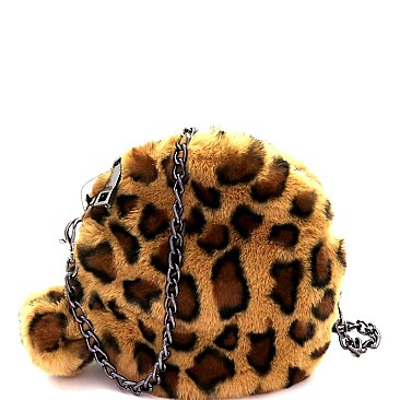 Leopard Print Pom Pom Accent Faux-fur Round Cross Body Mh-PPC6522