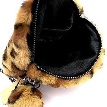 Leopard Print Pom Pom Accent Faux-fur Round Cross Body Mh-PPC6522