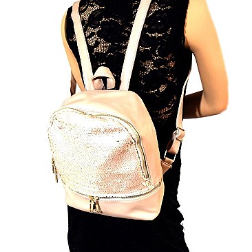 PPC6524-LP Sequin Accent Zipper Bottom Fashion Backpack