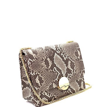 CHAIN STRAP SNAKE PRINT SHOULDER BAG