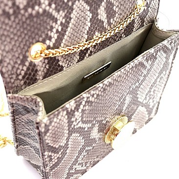 CHAIN STRAP SNAKE PRINT SHOULDER BAG