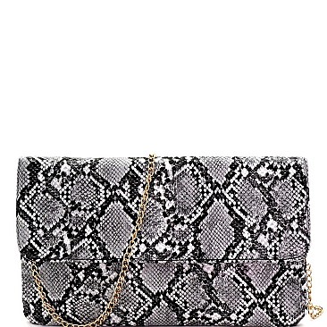 FLAP CLUTCH SNAKE PRINT WITH CHAIN STRAP