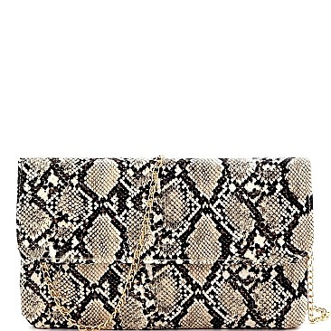 FLAP CLUTCH SNAKE PRINT WITH CHAIN STRAP
