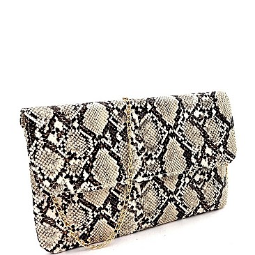 FLAP CLUTCH SNAKE PRINT WITH CHAIN STRAP