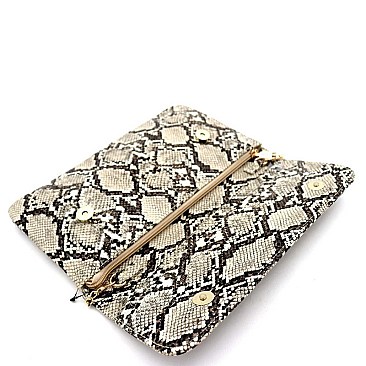 FLAP CLUTCH SNAKE PRINT WITH CHAIN STRAP