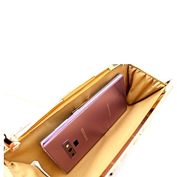 Felt-Suede Leopard Print Metal Frame Slim Clutch