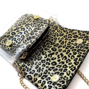 Transparent Clear Leopard Print 2 in 1 Flap Shoulder Bag  MH-PPC6580