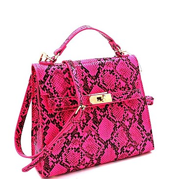 Snake Print Turn-Lock Medium 2Way Bag