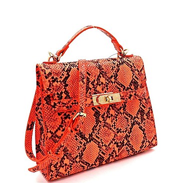 Snake Print Turn-Lock Medium 2Way Bag