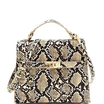 Snake Print Turn-Lock Medium 2Way Bag
