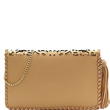 Tassel Accent Whipstitched Laser-Cut Envelope Clutch MH-PPC6605