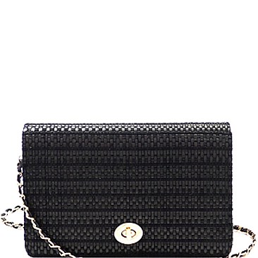 Woven Straw Turn-Lock Flap Shoulder Bag MH-PPC6612