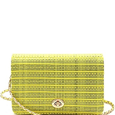 Woven Straw Turn-Lock Flap Shoulder Bag MH-PPC6612