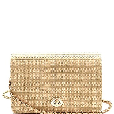 Woven Straw Turn-Lock Flap Shoulder Bag MH-PPC6612