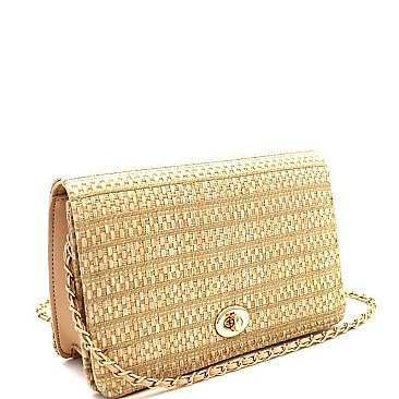 Woven Straw Turn-Lock Flap Shoulder Bag MH-PPC6612